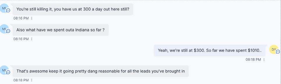 Client feedback on daily leads and advertising spend