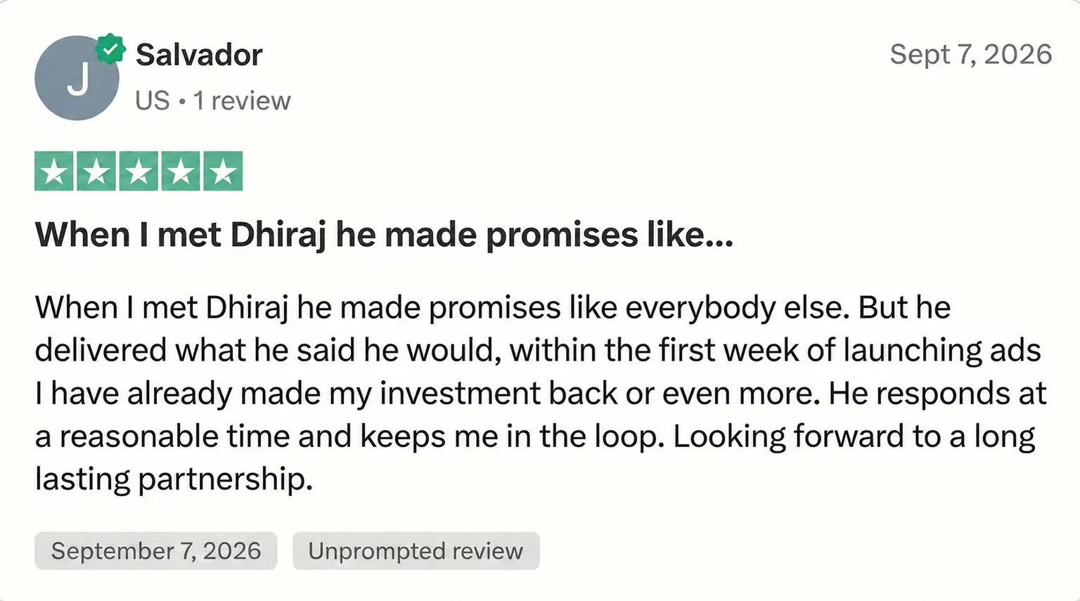 Five star review from Salvador: made his investment back within the first week
